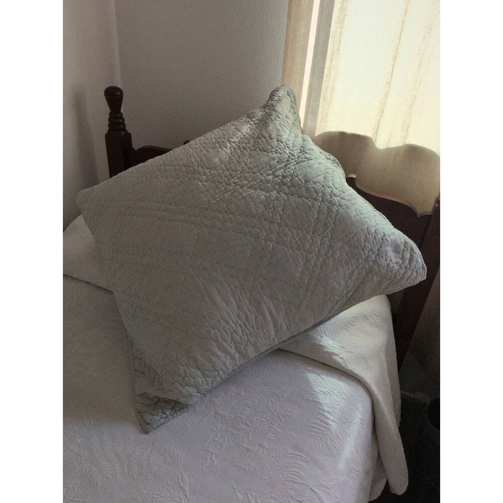 Restoration Hardware Belgian Linen Euro Feather Down Pillow+ Sham Fog Gray/Blue